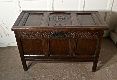 fig 1. A Small Early 17th Century Carved Oak Coffer, 1621