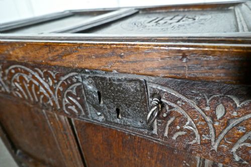 fig 4. A Small Early 17th Century Carved Oak Coffer, 1621