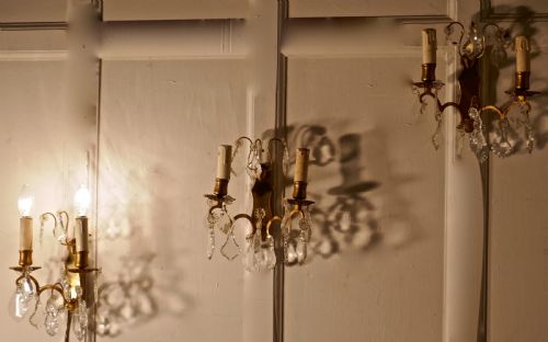 A Set of 3 Twin Wall Chandeliers, Three Double Sconce Walllights