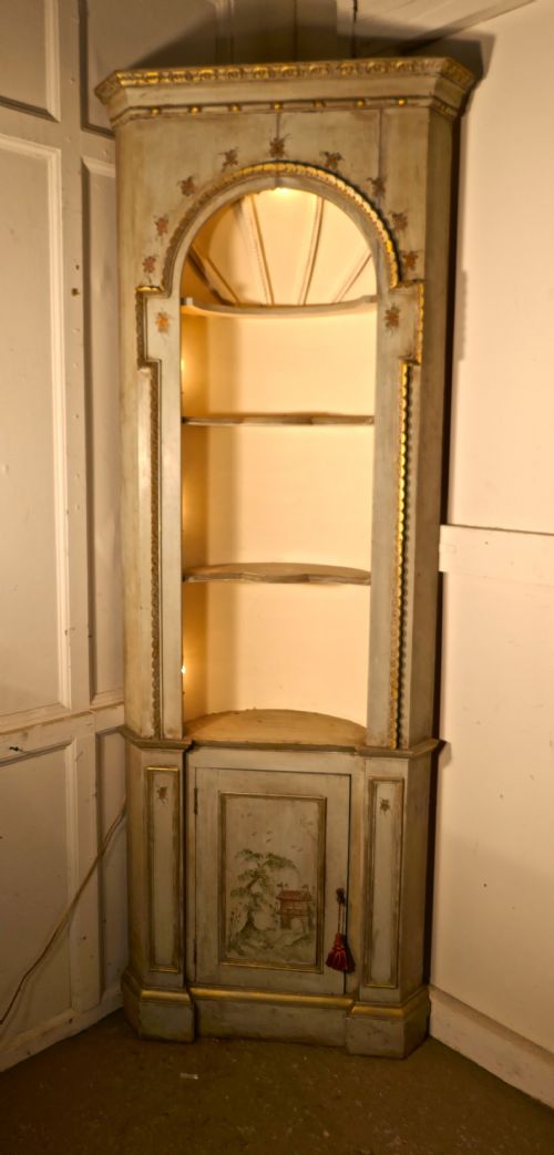 fig 1. Edwardian Hand Painted Barrel Back Shelved Corner Cupboard