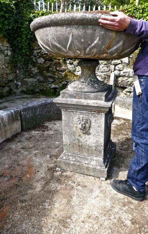 fig 1. 19th Century Large Gothic Stone Lions Mask Garden Fountain 