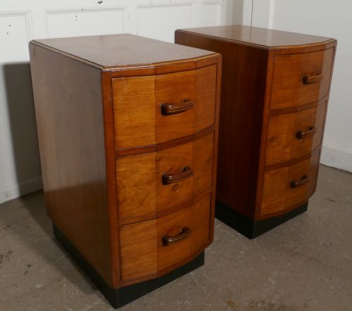 fig 1. A Pair of Figured Walnut Art Deco Bedside Drawer Cabinets