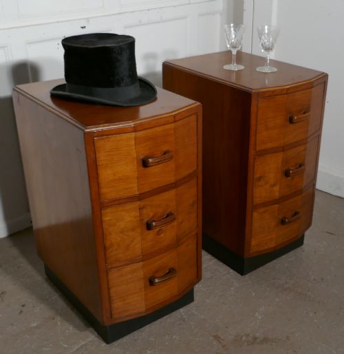 fig 2. A Pair of Figured Walnut Art Deco Bedside Drawer Cabinets