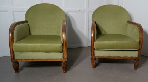fig 2. A Pair of French Art Deco Walnut Upholstered Club Chairs