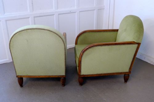 fig 3. A Pair of French Art Deco Walnut Upholstered Club Chairs