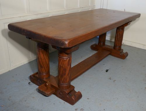 French Arts and Crafts Golden Oak Refectory Table