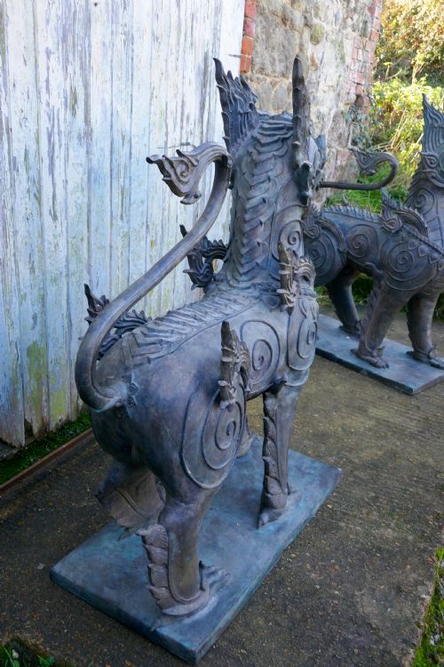 fig 2. A Pair of Large Bronze Thai Temple Guardian Foo Lion Dogs