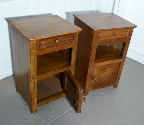 fig 1. Pair of Rustic French Country Walnut Bedside Cupboards or Night Tables