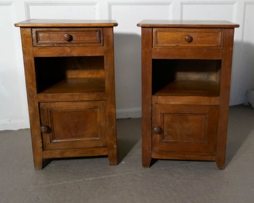 Pair of Rustic French Country Walnut Bedside Cupboards or Night Tables