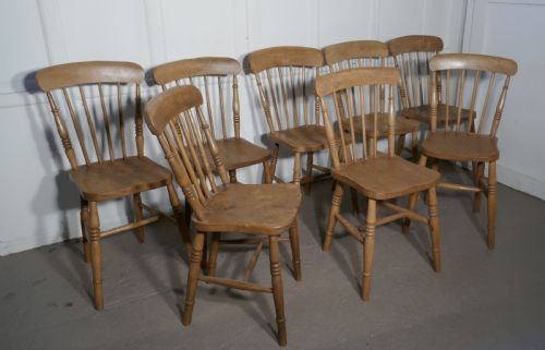 fig 2. Harlequin Set of 8 Victorian Beech & Elm Country Kitchen Chairs