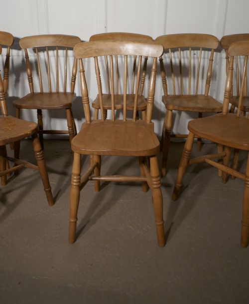 fig 3. Harlequin Set of 8 Victorian Beech & Elm Country Kitchen Chairs