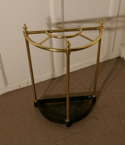 Victorian Half Round Brass & Iron Stick Stand or Umbrella Stand
