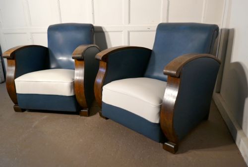 A Stylish Pair of French Faux Leather Art Deco Club Armchairs 
