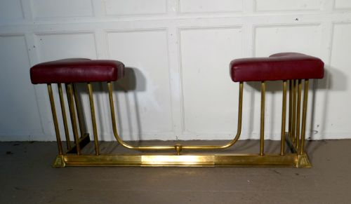 A Victorian Adjustable Brass and Leather Club Fender View V