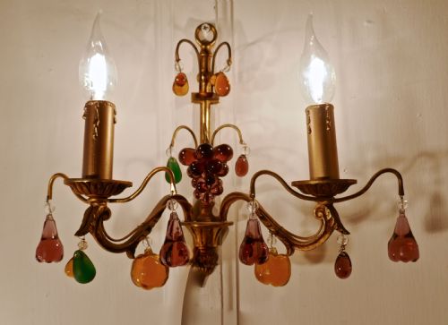 fig 1. Pair of French Twin Wall Lights Hung with Crystal Fruit