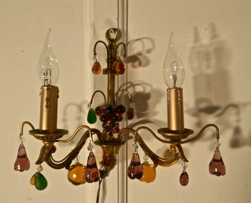 fig 3. Pair of French Twin Wall Lights Hung with Crystal Fruit