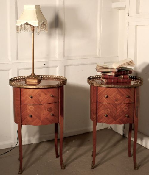 fig 1. A Pair of French Oval Inlaid Drawer Tables