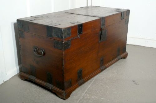 18th Century Heavy Iron Banded Traveling Silver Sea Chest