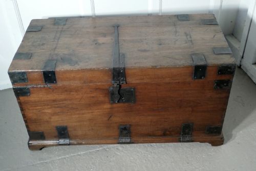 fig 1. 18th Century Heavy Iron Banded Traveling Silver Sea Chest
