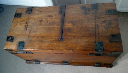 fig 4. 18th Century Heavy Iron Banded Traveling Silver Sea Chest