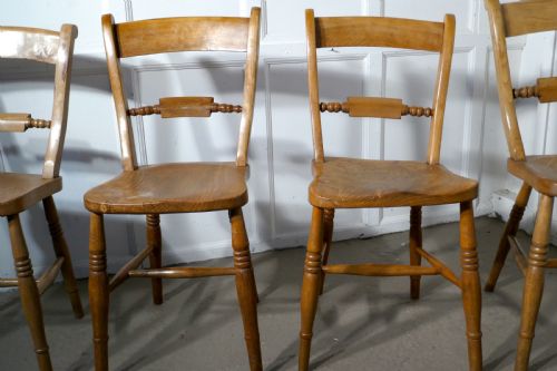 fig 2. Harlequin set of 4 Victorian Beech and Elm Rope Back Kitchen Dining Chairs