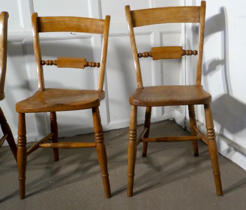 fig 3. Harlequin set of 4 Victorian Beech and Elm Rope Back Kitchen Dining Chairs