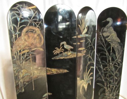 fig 1. A 19th Century Black Lacquer Chinoiserie 4 Fold Japanese Screen