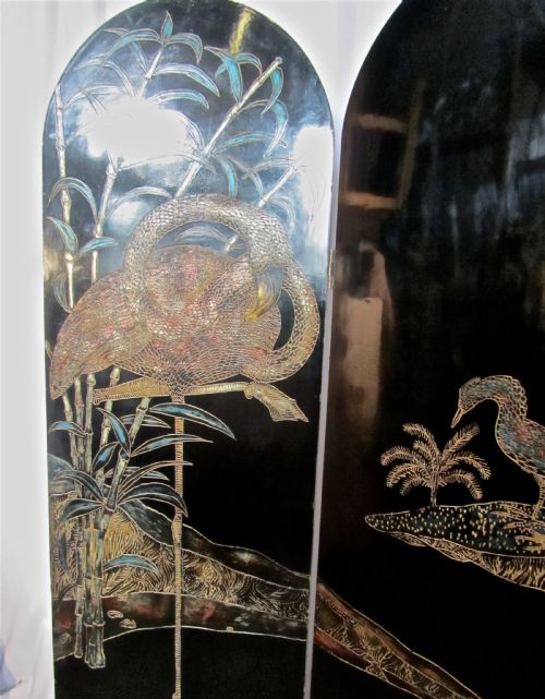 fig 3. A 19th Century Black Lacquer Chinoiserie 4 Fold Japanese Screen