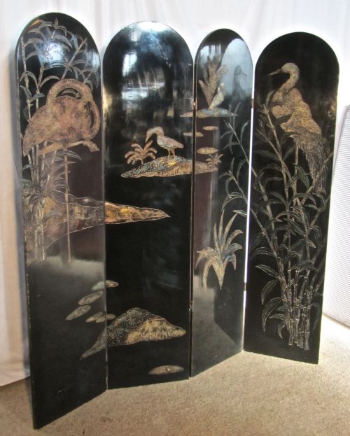 A 19th Century Black Lacquer Chinoiserie 4 Fold Japanese Screen