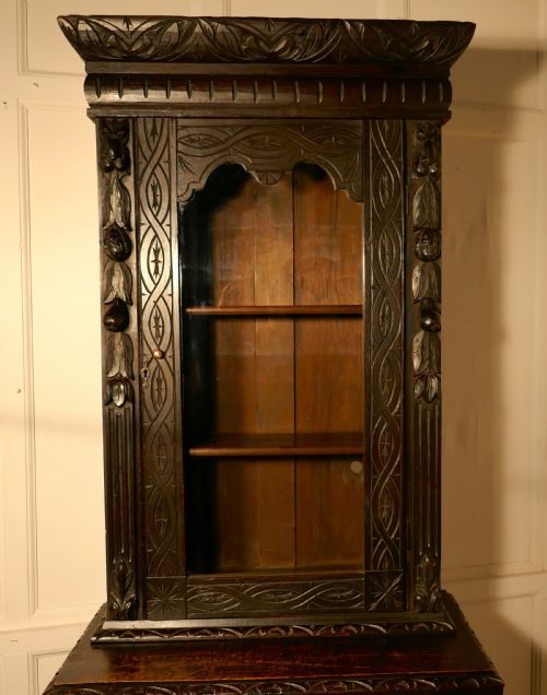 fig 1. Early Victorian Carved Gothic Oak Alcove Bookcase,