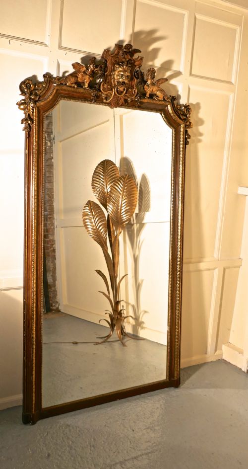 Very Large French Mirror, Winged Sphinx and Lyons Mask Crest