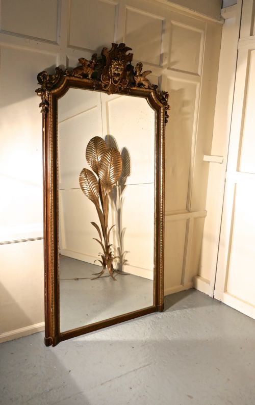 fig 1. Very Large French Mirror, Winged Sphinx and Lyons Mask Crest