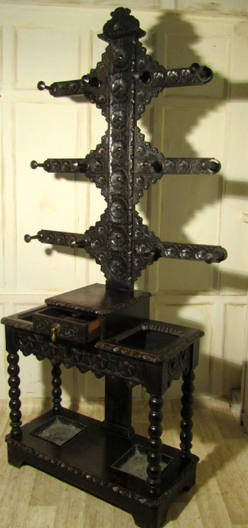 fig 1. Large Victorian Gothic Carved Oak Tree Hall Stand, William Whiteley Coat Hat & Umbrella Stand