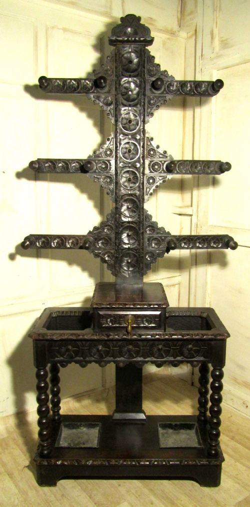 Large Victorian Gothic Carved Oak Tree Hall Stand, William Whiteley Coat Hat & Umbrella Stand