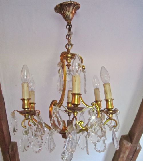 fig 1. A Charming French Cut Glass and Brass 6 Branch Chandelier