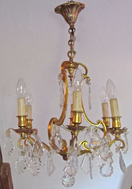 A Charming French Cut Glass and Brass 6 Branch Chandelier
