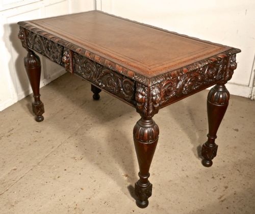 Carved Gothic Oak Writing Table or Centre Table