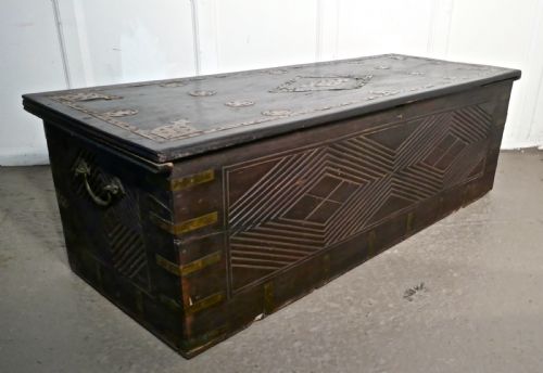 fig 1. Large North African Carved and Brass Decorated Coffer