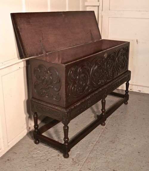 fig 4. 17th Century Carved Oak Sword Chest on Stand