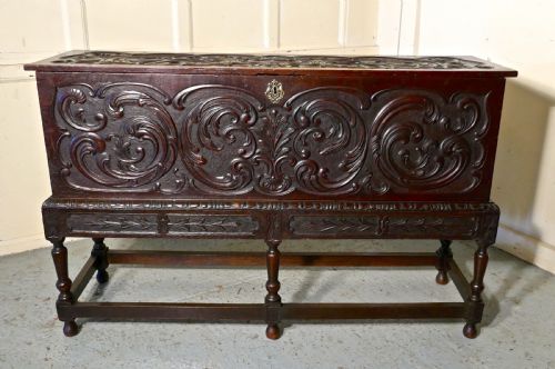 17th Century Carved Oak Sword Chest on Stand