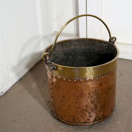 19th Century Copper and Brass Coal or Log Bucket