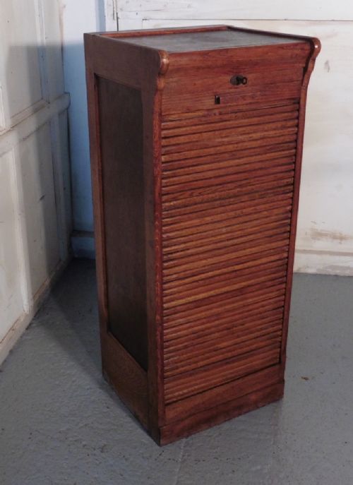 fig 3. Tambour Fronted Oak Art Deco Filing Cabinet, with Slide Shelves 