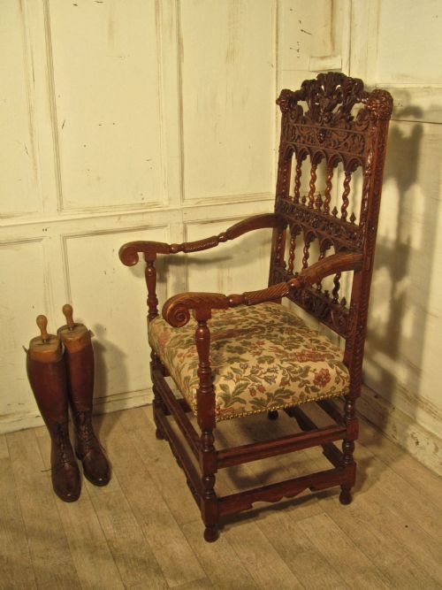 fig 2. French 19th Century Carved Oak Arm Chair, Throne or Hall Chair