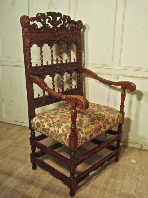 fig 3. French 19th Century Carved Oak Arm Chair, Throne or Hall Chair
