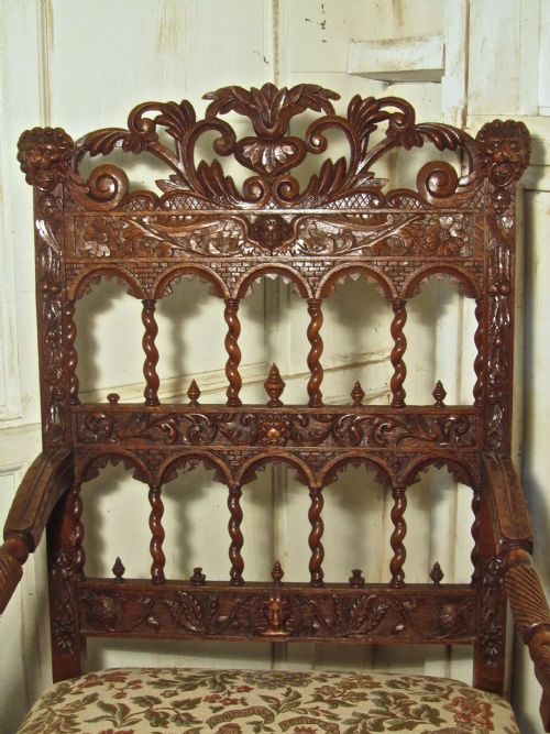 fig 4. French 19th Century Carved Oak Arm Chair, Throne or Hall Chair