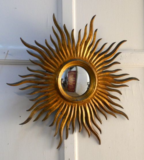 fig 2. Napoleon III French Carved Wood Sunburst-Starburst Convex Gilt Mirror
