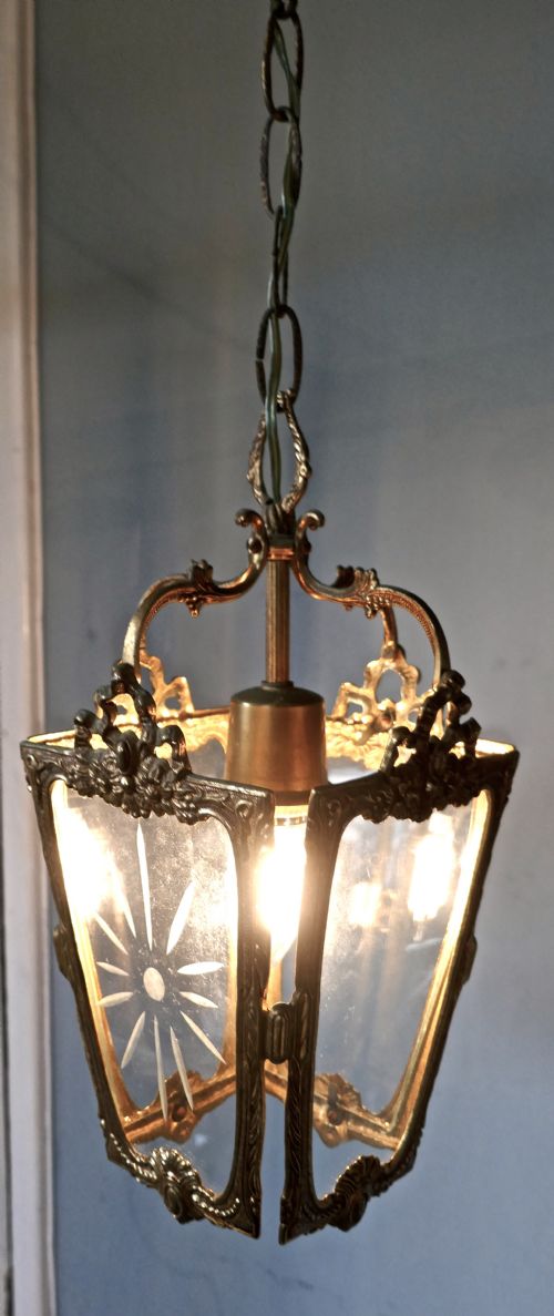 fig 3. A Pair of  Superb Quality French Rocco Brass and Etched Glass Lantern Hall Lights