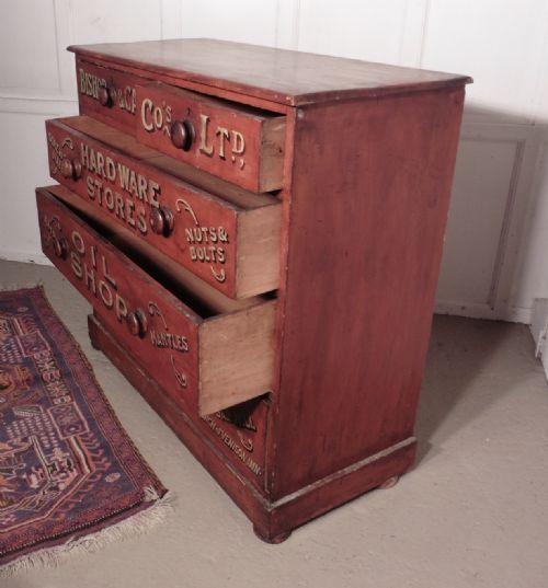 fig 3. Pine Chest of Drawers, Advertising Bishop and Cain Ironmongers