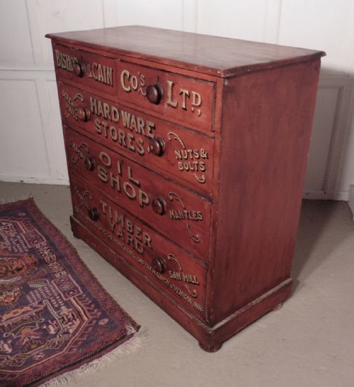 fig 2. Pine Chest of Drawers, Advertising Bishop and Cain Ironmongers