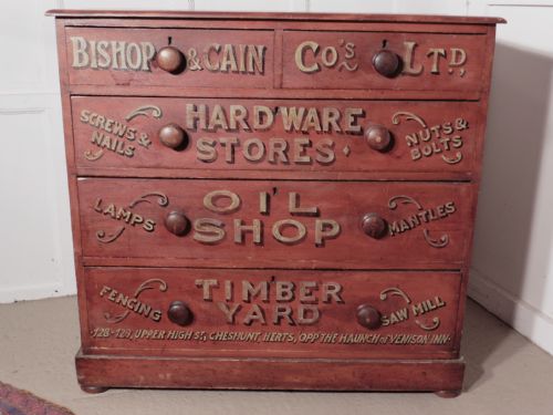 Pine Chest of Drawers, Advertising Bishop and Cain Ironmongers